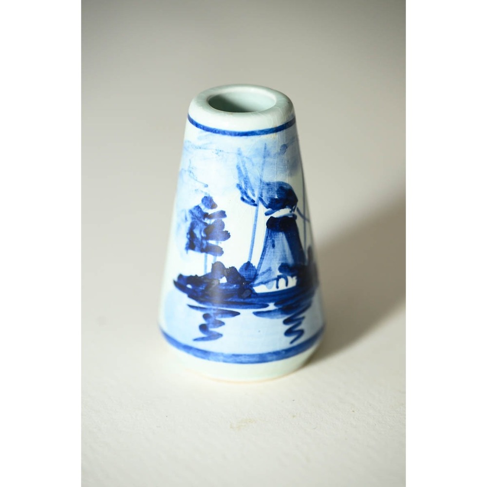 Delft Holland Bud Vase 2.75" Blue Hand Painted Windmill Ceramic Mini